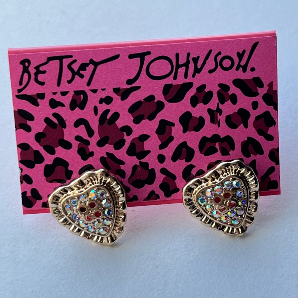 Betsey Johnson Gold Heart Earrings with Multicolor Accents